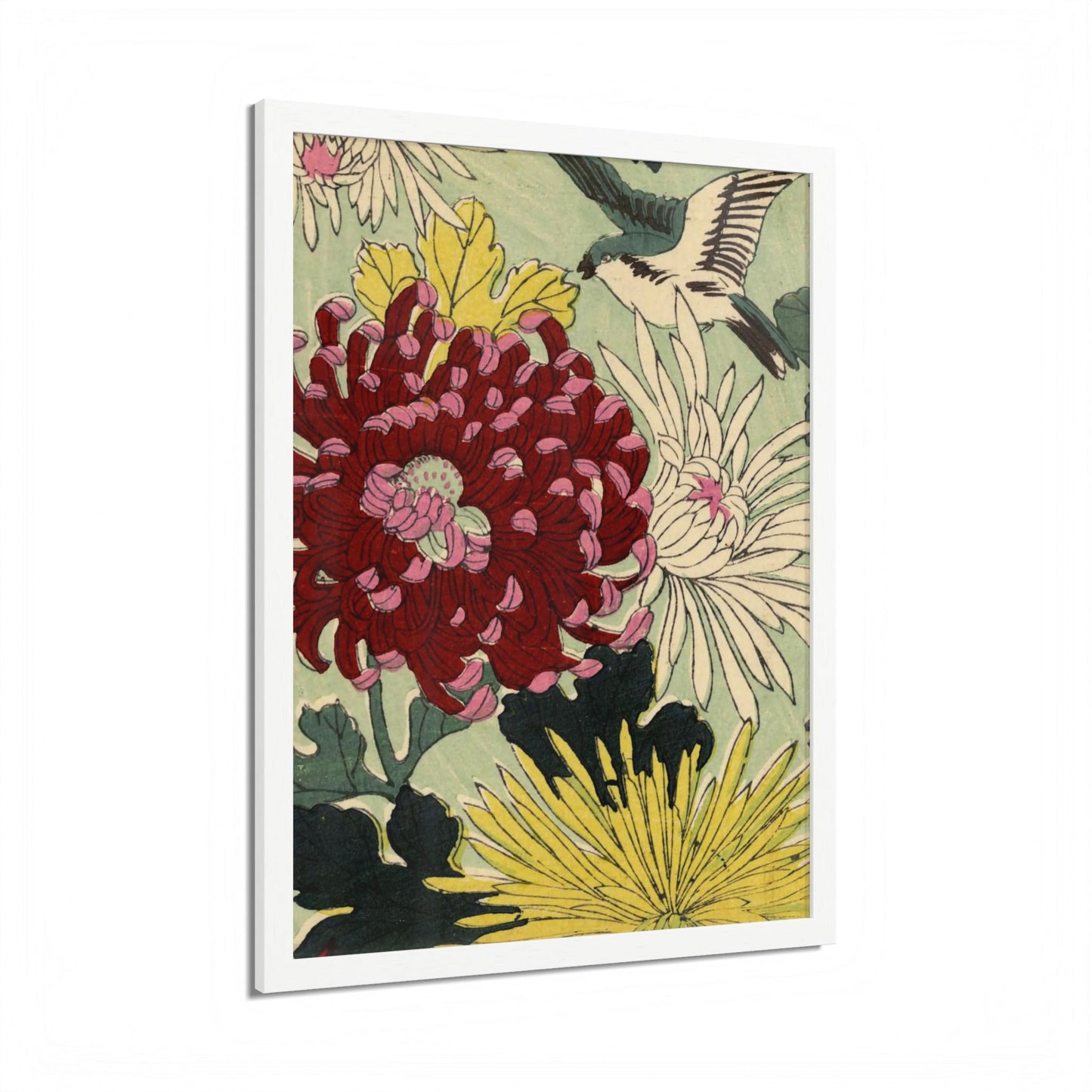 Chrysanthemum Japanese Chiyogami Framed Poster – Vintage 1924 Kikuo Hirose | Maru no Kagishippo