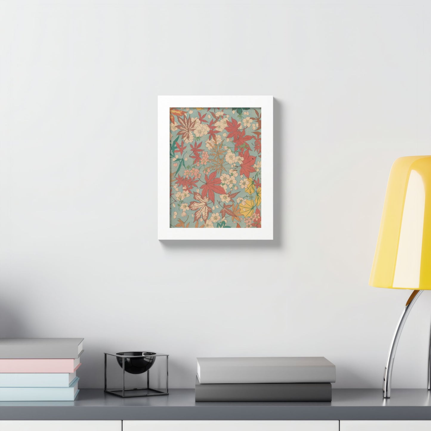 Antique Japanese Maple & Autumn Bloom Framed Poster - Meiji Era Nishikishu Wall Art