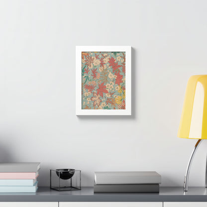 Antique Japanese Maple & Autumn Bloom Framed Poster - Meiji Era Nishikishu Wall Art