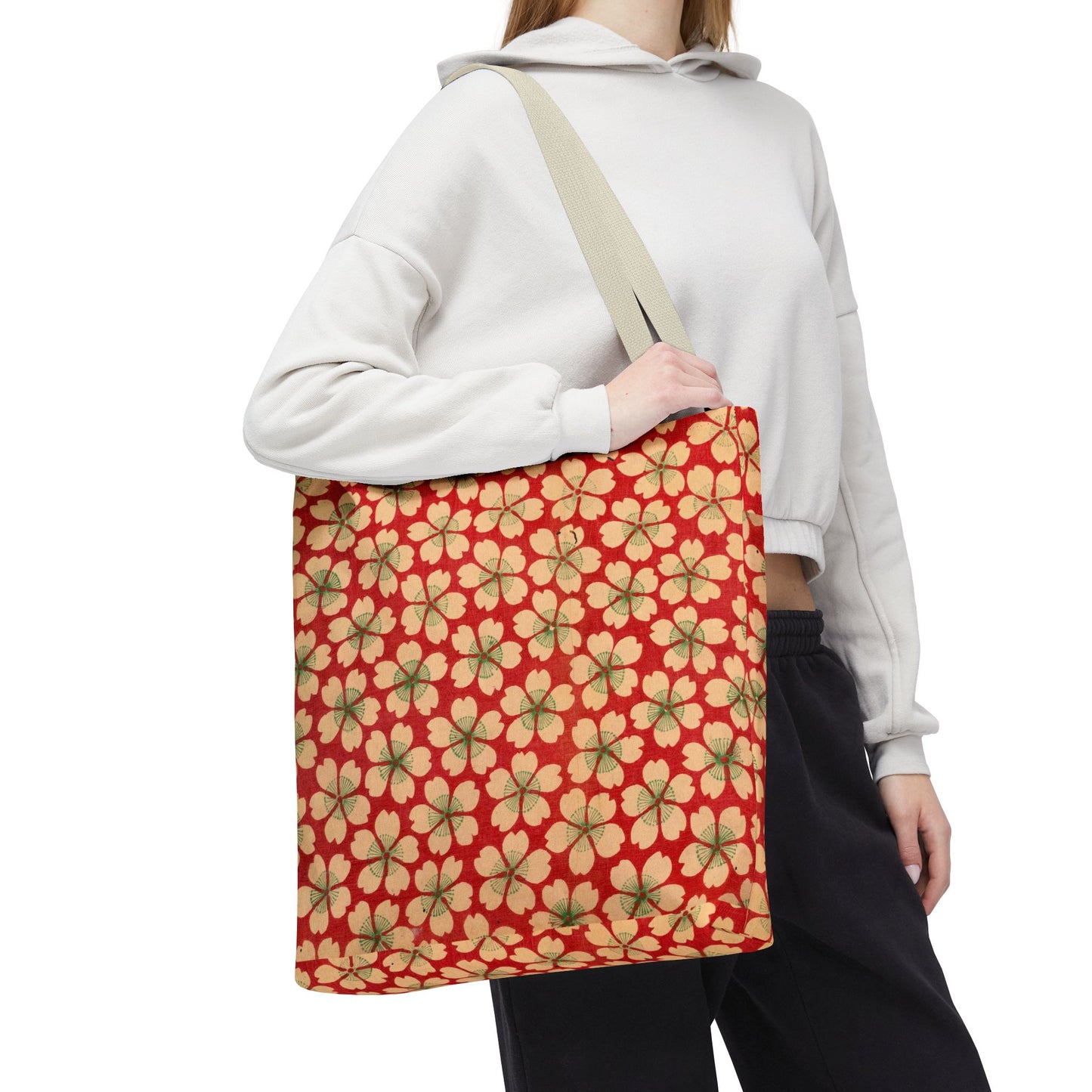 Meiji Era Sakura Blossom Tote Bag | "Chiyogami Mihon" Japanese Archive Art | Red & White Floral