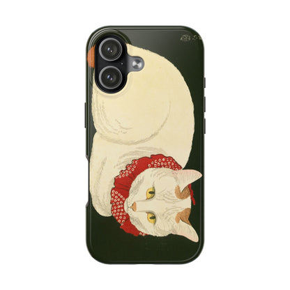 Taisho Era Lucky White Cat Phone Case | 1921 Japanese Woodblock Art | Zen Cat Design