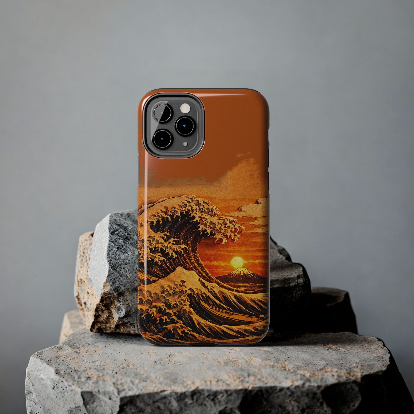 Japanese Great Wave Sunset Phone Case | Hokusai 3D Art Sunset Glow | Edo Era Masterpiece