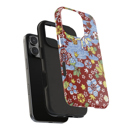 Taisho Umbrella Tales | 1926 Sakura, Momiji & Flowing Water Phone Case | Vintage Chiyogami Art
