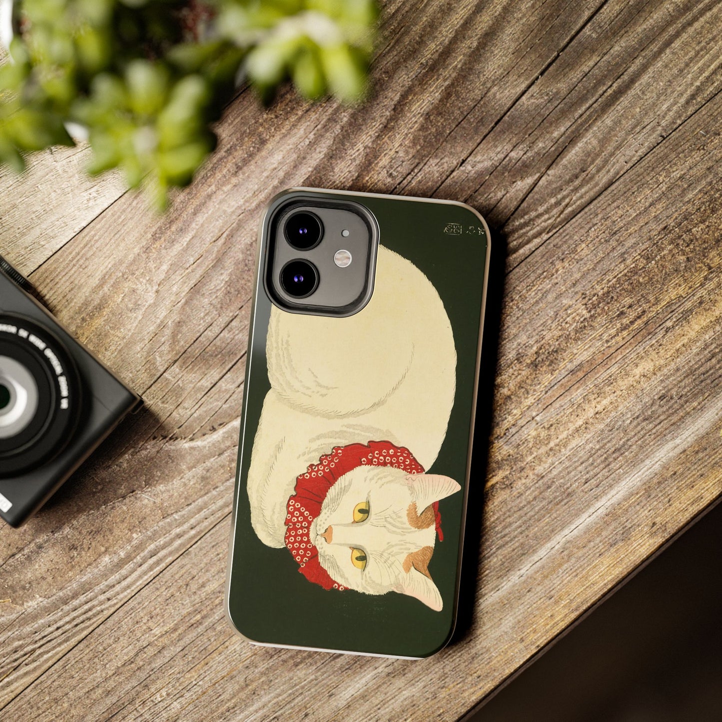 Taisho Era Lucky White Cat Phone Case | 1921 Japanese Woodblock Art | Zen Cat Design