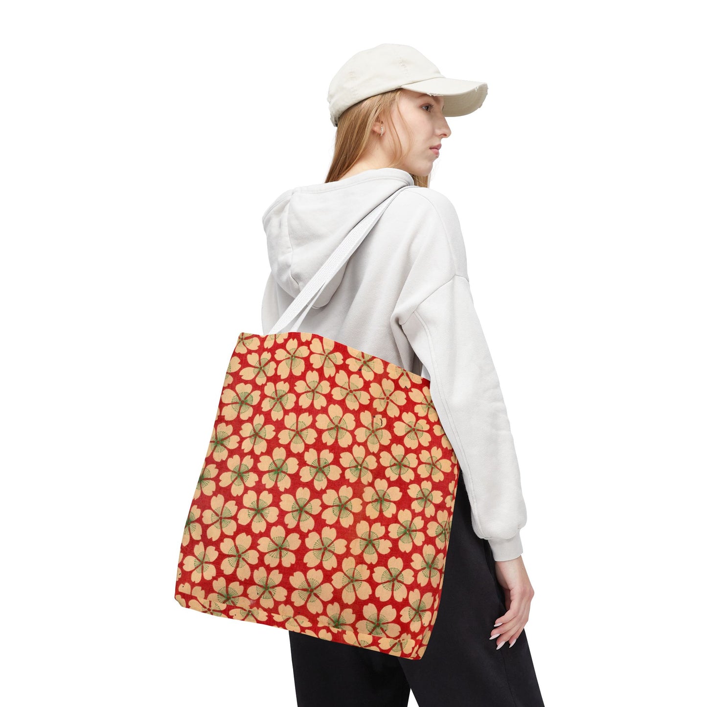 Meiji Era Sakura Blossom Tote Bag | "Chiyogami Mihon" Japanese Archive Art | Red & White Floral