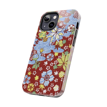 Taisho Umbrella Tales | 1926 Sakura, Momiji & Flowing Water Phone Case | Vintage Chiyogami Art