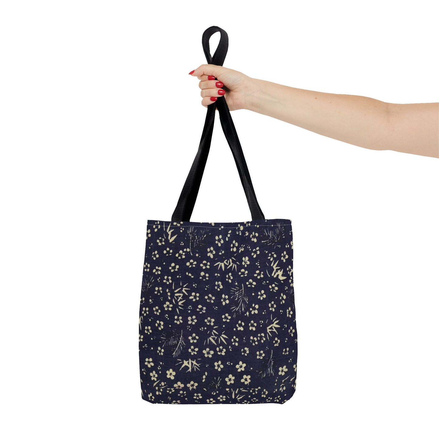 Taisho Era Shochikubai Tote Bag | 1926 Pine Bamboo Plum Japanese Chiyogami Art | Navy Floral