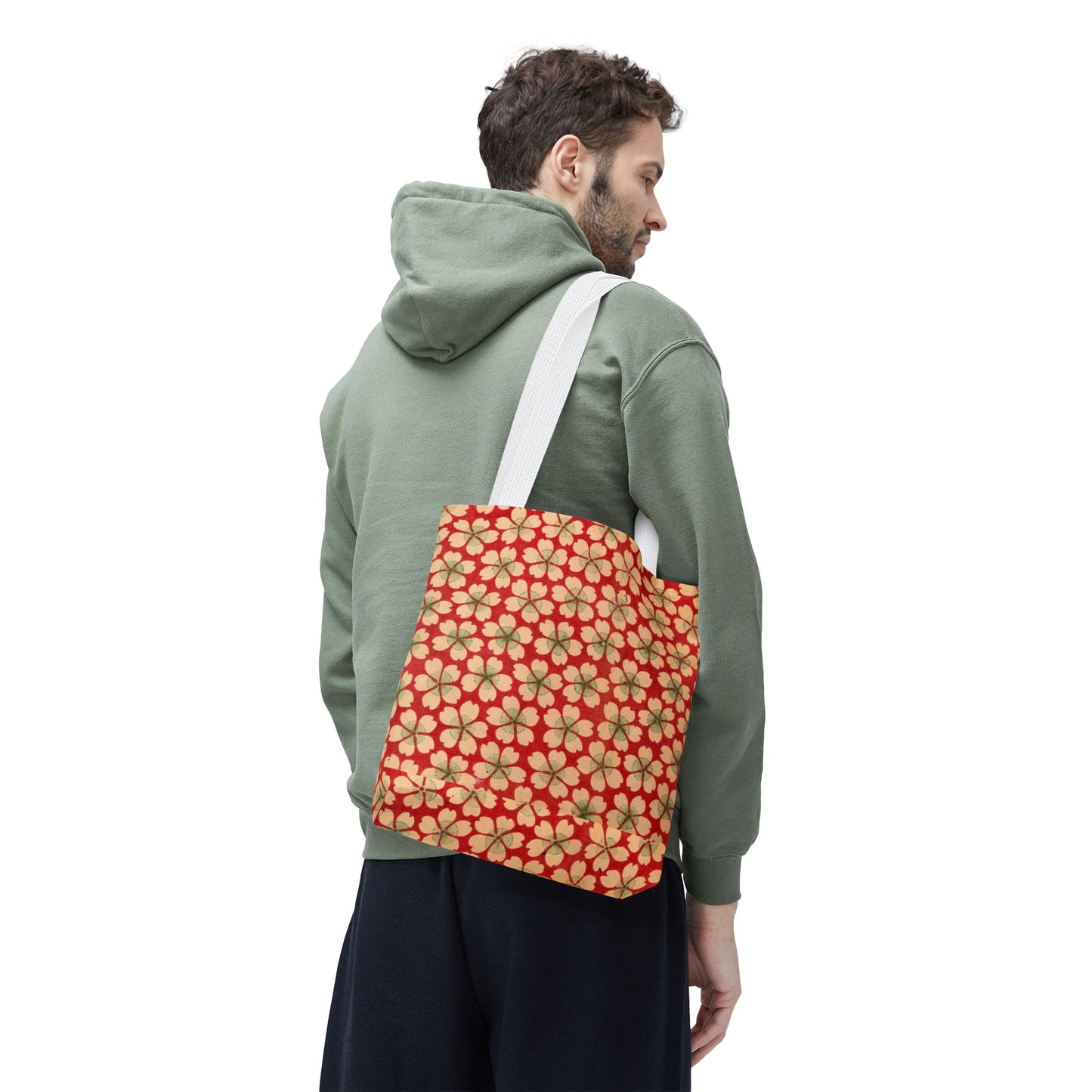 Meiji Era Sakura Blossom Tote Bag | "Chiyogami Mihon" Japanese Archive Art | Red & White Floral