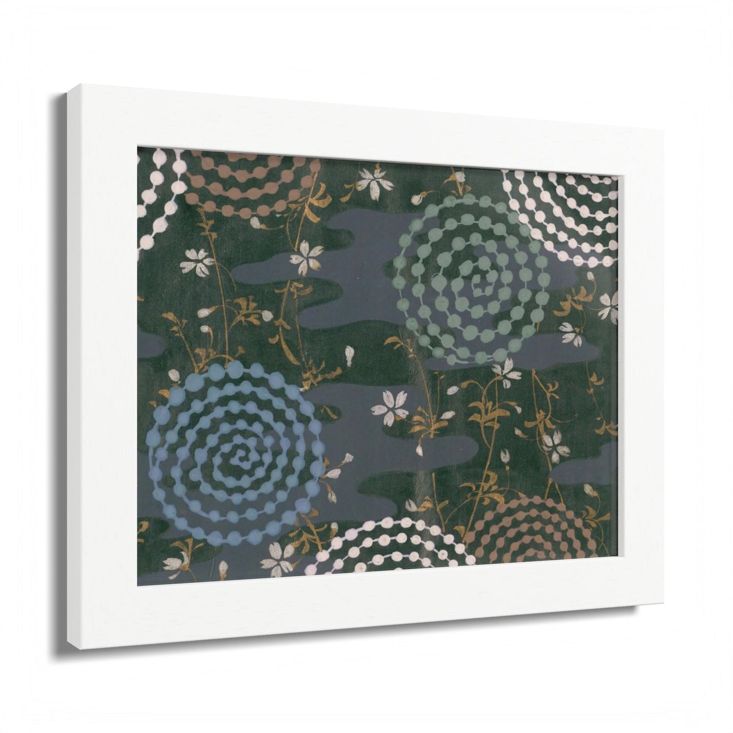 Antique Japanese Spiral & Hanabi Framed Poster - Meiji Era Traditional Pattern Wall Art