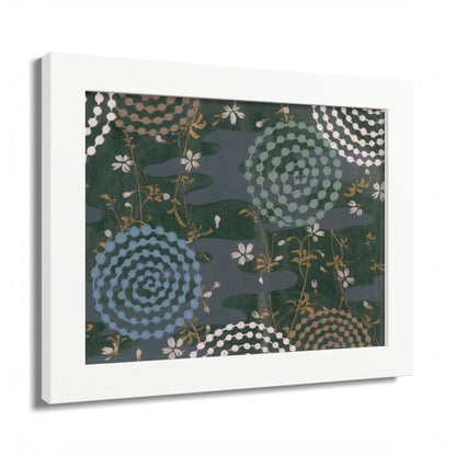 Antique Japanese Spiral & Hanabi Framed Poster - Meiji Era Traditional Pattern Wall Art