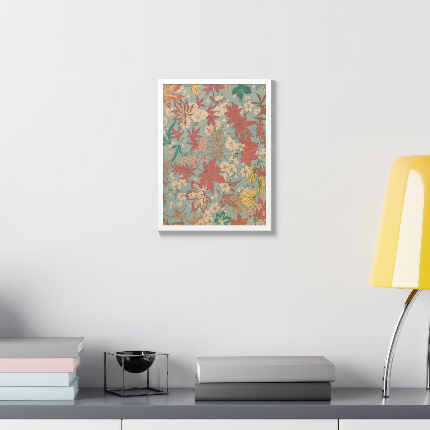 Antique Japanese Maple & Autumn Bloom Framed Poster - Meiji Era Nishikishu Wall Art