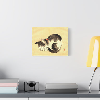Sleeping Cat Vintage Sumi-e Canvas Print — Japanese Ink Cat Wall Art