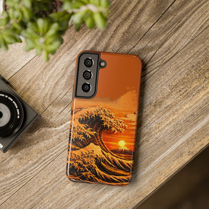 Japanese Great Wave Sunset Phone Case | Hokusai 3D Art Sunset Glow | Edo Era Masterpiece