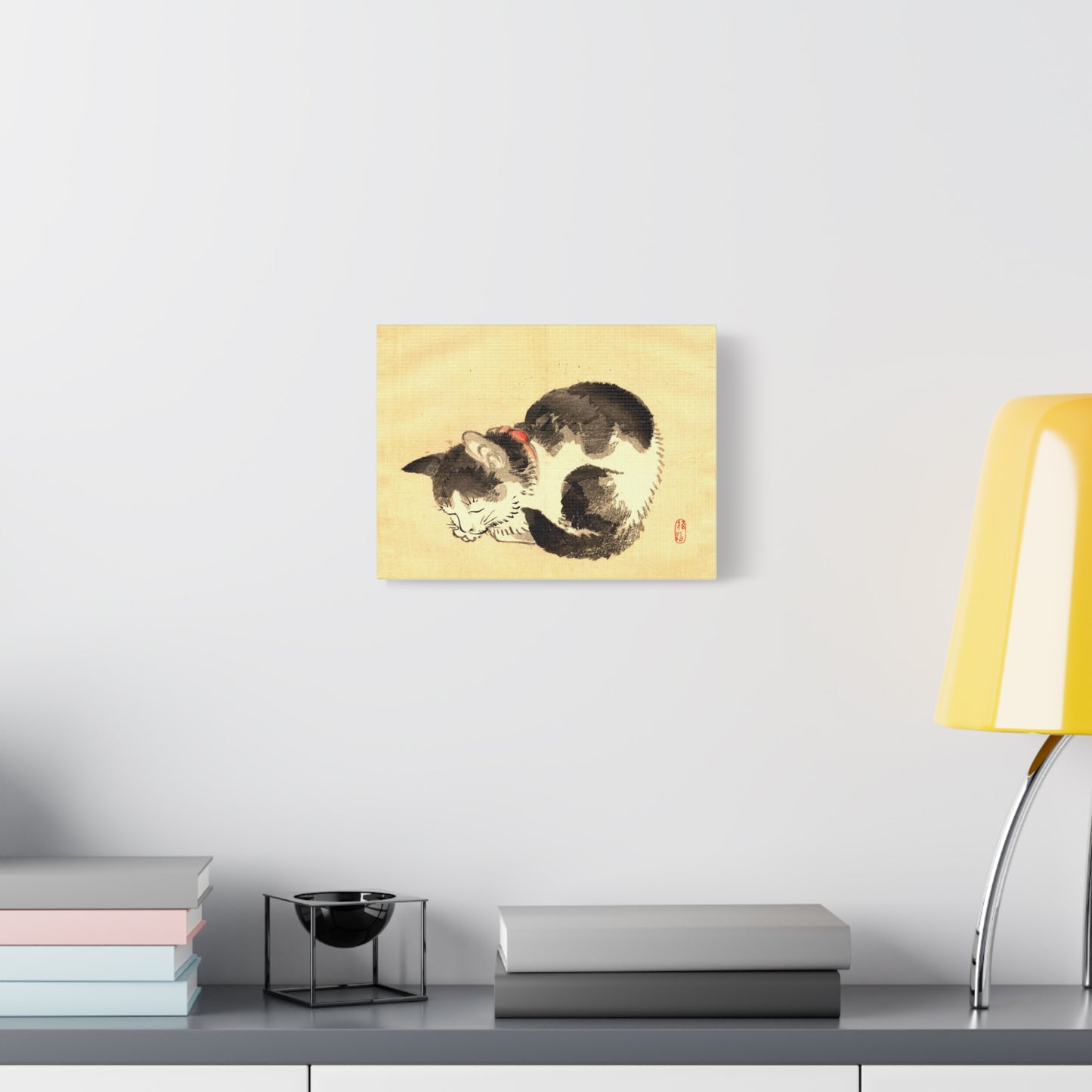 Sleeping Cat Vintage Sumi-e Canvas Print — Japanese Ink Cat Wall Art