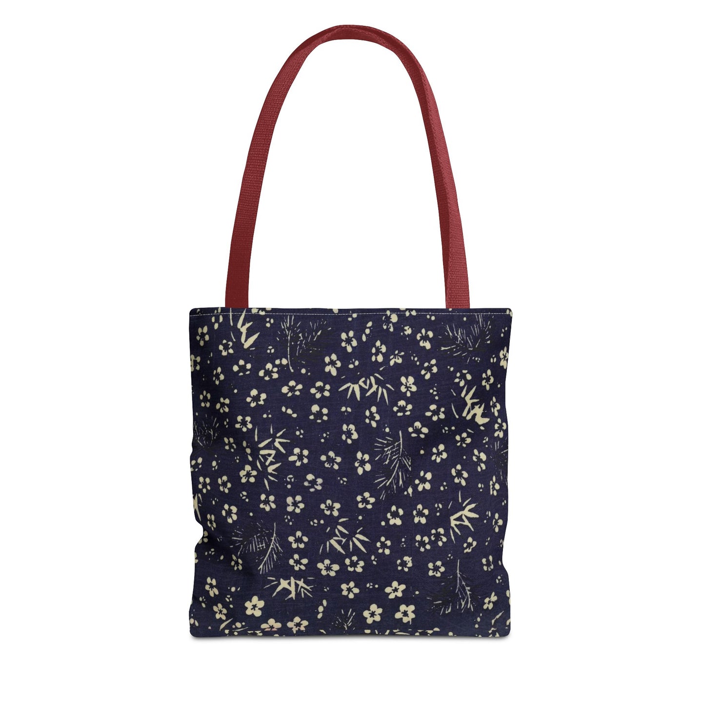 Taisho Era Shochikubai Tote Bag | 1926 Pine Bamboo Plum Japanese Chiyogami Art | Navy Floral