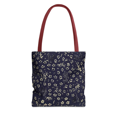 Taisho Era Shochikubai Tote Bag | 1926 Pine Bamboo Plum Japanese Chiyogami Art | Navy Floral