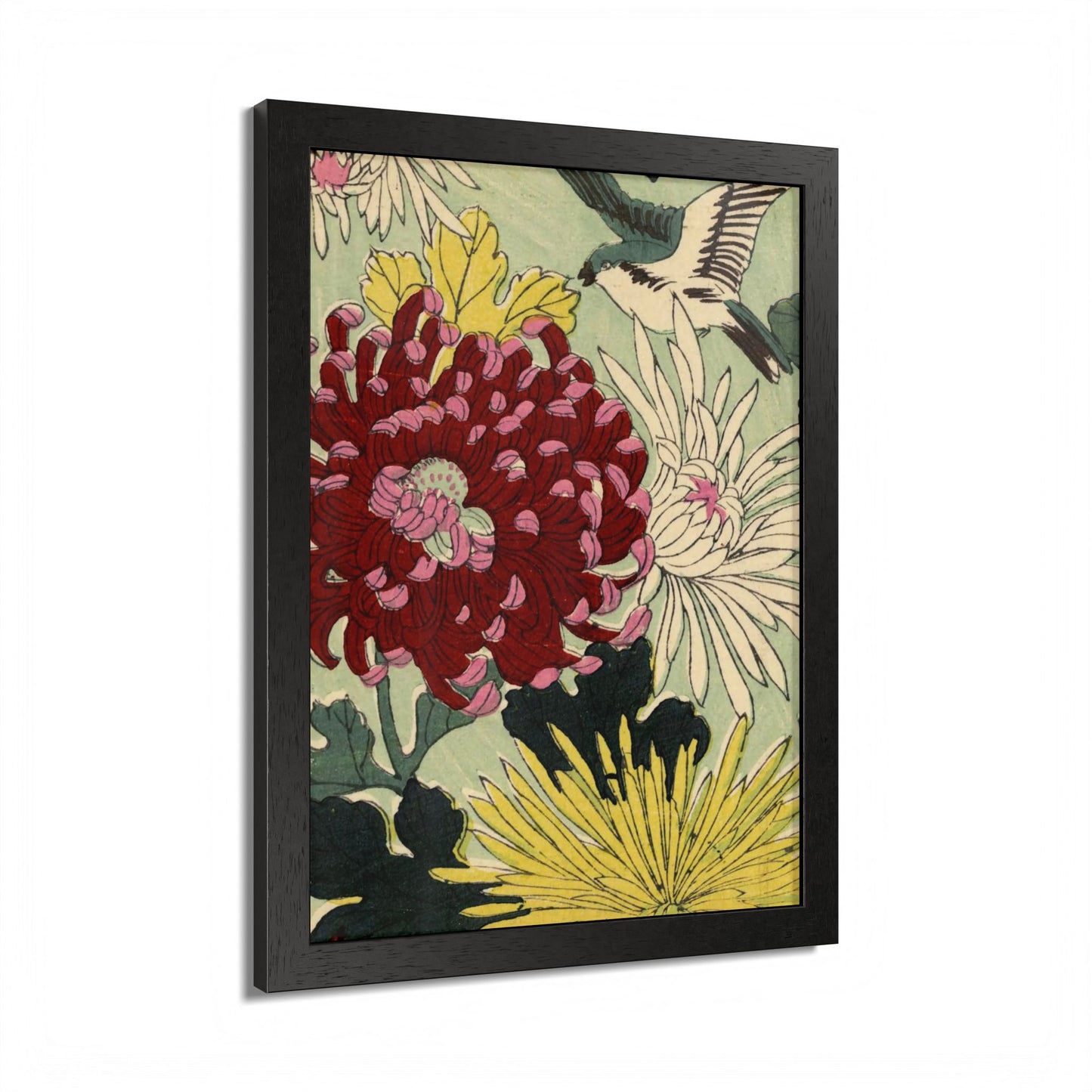 Chrysanthemum Japanese Chiyogami Framed Poster – Vintage 1924 Kikuo Hirose | Maru no Kagishippo