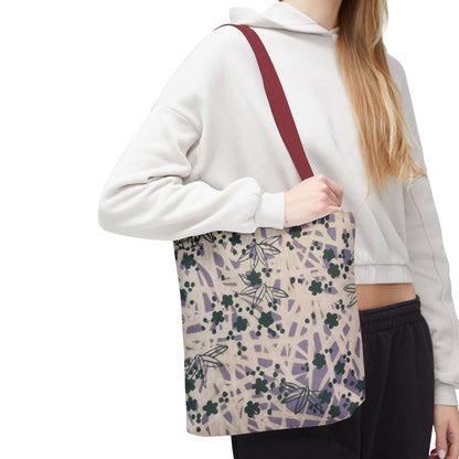 Meiji Era Bamboo & Flower Tote Bag | 1901 Zuan Hyakushu | Purple & Green Japanese Art