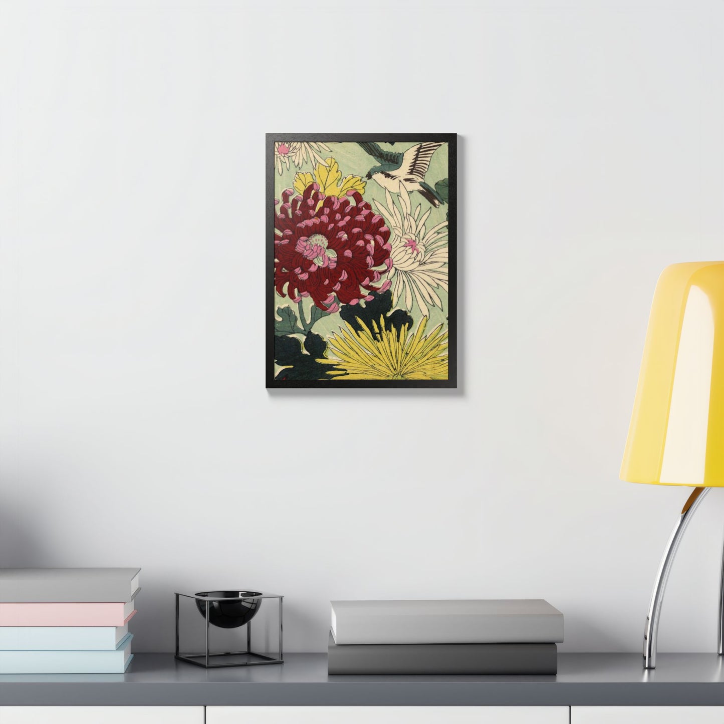 Chrysanthemum Japanese Chiyogami Framed Poster – Vintage 1924 Kikuo Hirose | Maru no Kagishippo