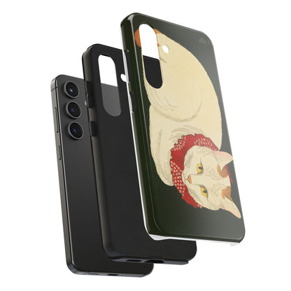 Taisho Era Lucky White Cat Phone Case | 1921 Japanese Woodblock Art | Zen Cat Design