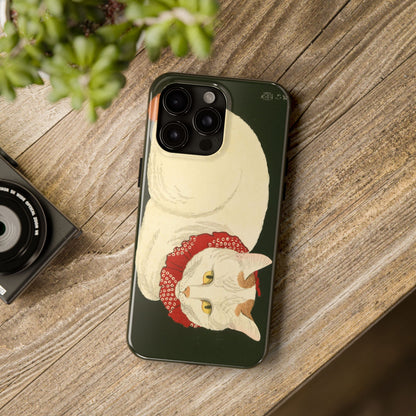 Taisho Era Lucky White Cat Phone Case | 1921 Japanese Woodblock Art | Zen Cat Design