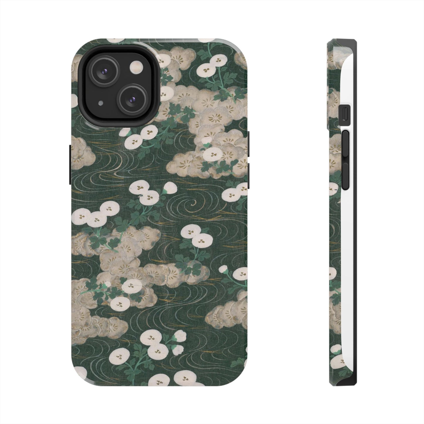 Meiji Era Flowing Water & White Flower Phone Case | 1901 Illustrated Compendium of 100 Designs | Forest Green Japanese Art