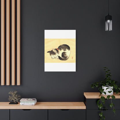 Sleeping Cat Vintage Sumi-e Canvas Print — Japanese Ink Cat Wall Art