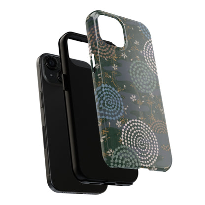 Meiji Era Uzumaki Spiral Phone Case | 1901 Zuan Hyakushu | Tokiwa Green Japanese Art