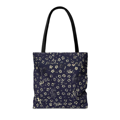 Taisho Era Shochikubai Tote Bag | 1926 Pine Bamboo Plum Japanese Chiyogami Art | Navy Floral