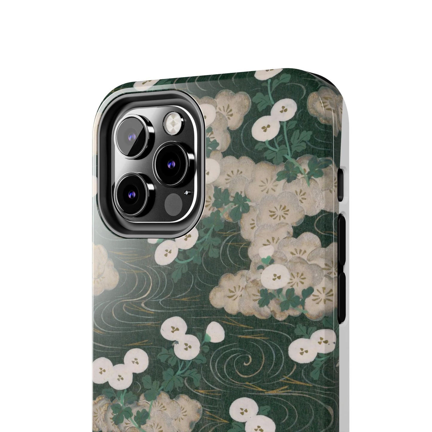 Meiji Era Flowing Water & White Flower Phone Case | 1901 Illustrated Compendium of 100 Designs | Forest Green Japanese Art
