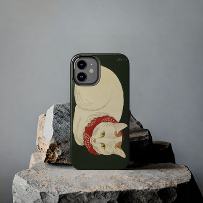 Taisho Era Lucky White Cat Phone Case | 1921 Japanese Woodblock Art | Zen Cat Design