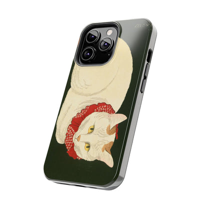 Taisho Era Lucky White Cat Phone Case | 1921 Japanese Woodblock Art | Zen Cat Design