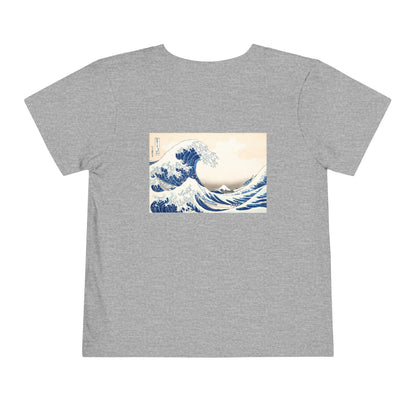 Great Wave off Kanagawa Toddler T-Shirt - Hokusai Japanese Art Back Print Kids Tee