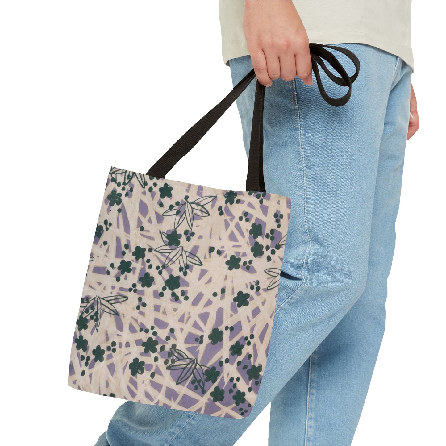 Meiji Era Bamboo & Flower Tote Bag | 1901 Zuan Hyakushu | Purple & Green Japanese Art