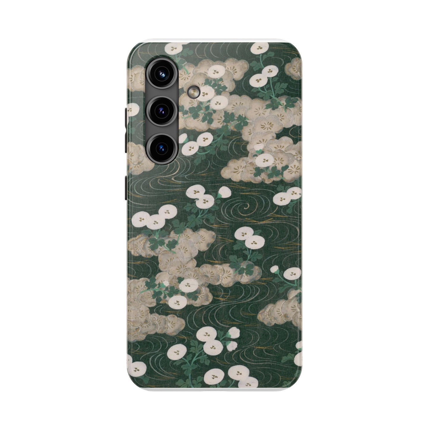 Meiji Era Flowing Water & White Flower Phone Case | 1901 Illustrated Compendium of 100 Designs | Forest Green Japanese Art