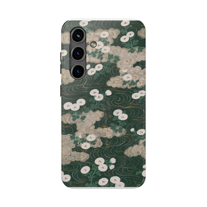 Meiji Era Flowing Water & White Flower Phone Case | 1901 Illustrated Compendium of 100 Designs | Forest Green Japanese Art