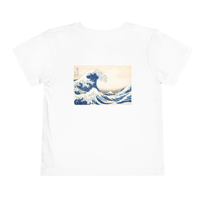 Great Wave off Kanagawa Toddler T-Shirt - Hokusai Japanese Art Back Print Kids Tee