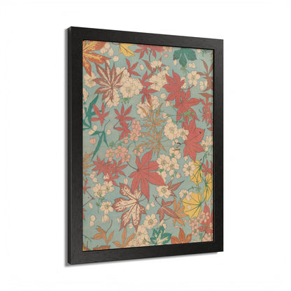 Antique Japanese Maple & Autumn Bloom Framed Poster - Meiji Era Nishikishu Wall Art