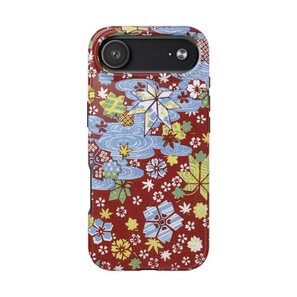 Taisho Umbrella Tales | 1926 Sakura, Momiji & Flowing Water Phone Case | Vintage Chiyogami Art