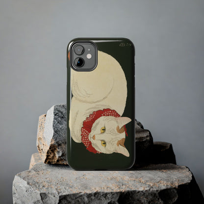 Taisho Era Lucky White Cat Phone Case | 1921 Japanese Woodblock Art | Zen Cat Design
