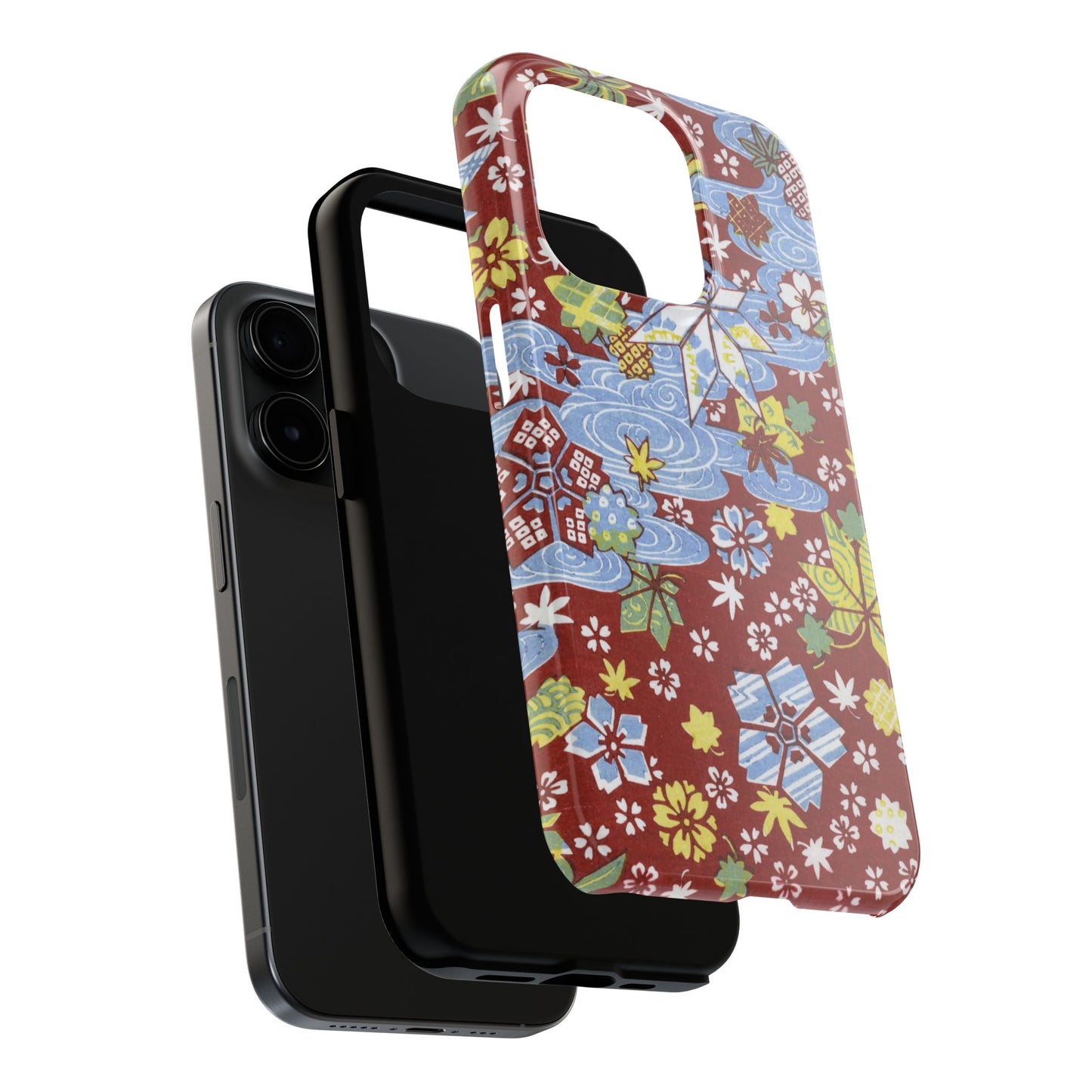 Taisho Umbrella Tales | 1926 Sakura, Momiji & Flowing Water Phone Case | Vintage Chiyogami Art