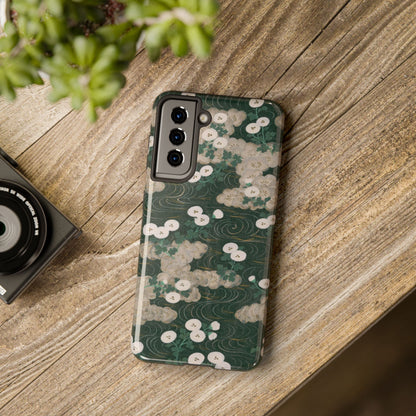 Meiji Era Flowing Water & White Flower Phone Case | 1901 Illustrated Compendium of 100 Designs | Forest Green Japanese Art