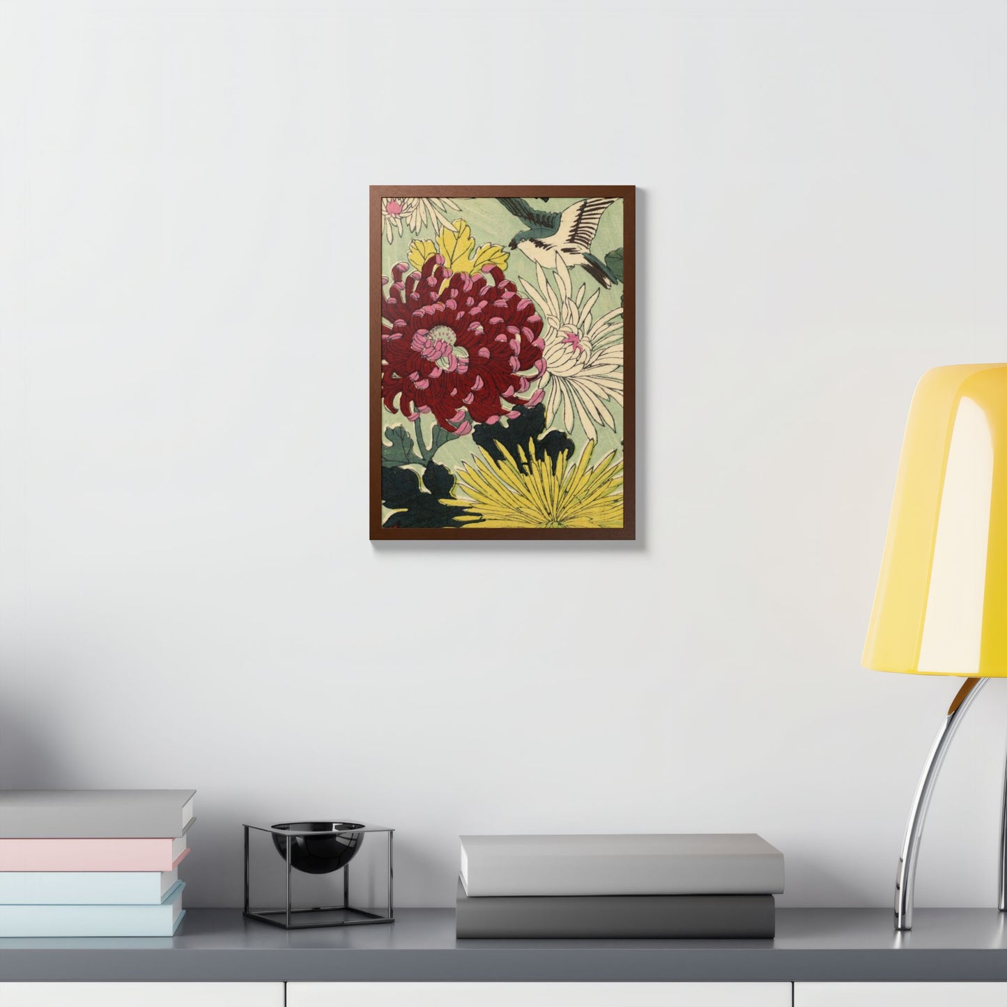 Chrysanthemum Japanese Chiyogami Framed Poster – Vintage 1924 Kikuo Hirose | Maru no Kagishippo