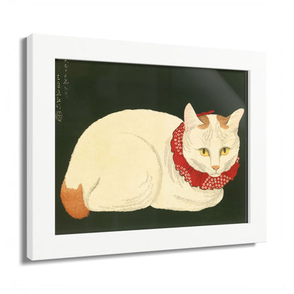 White Cat Japanese Woodblock Framed Poster – Nihon Fukei Senshu Vol.6, 1924