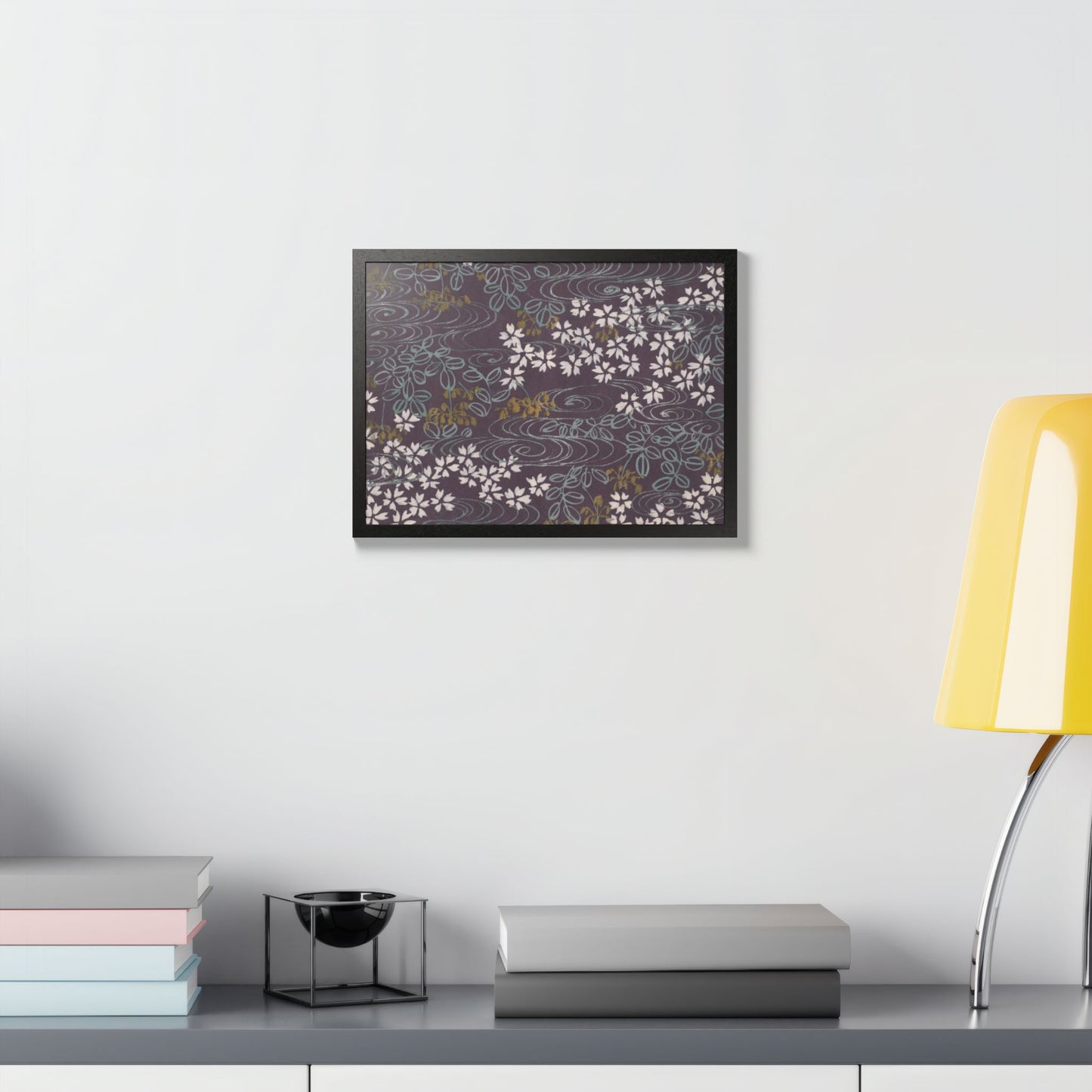 Antique Japanese Sakura River Framed Poster - Meiji Era Chiyogami Wall Art