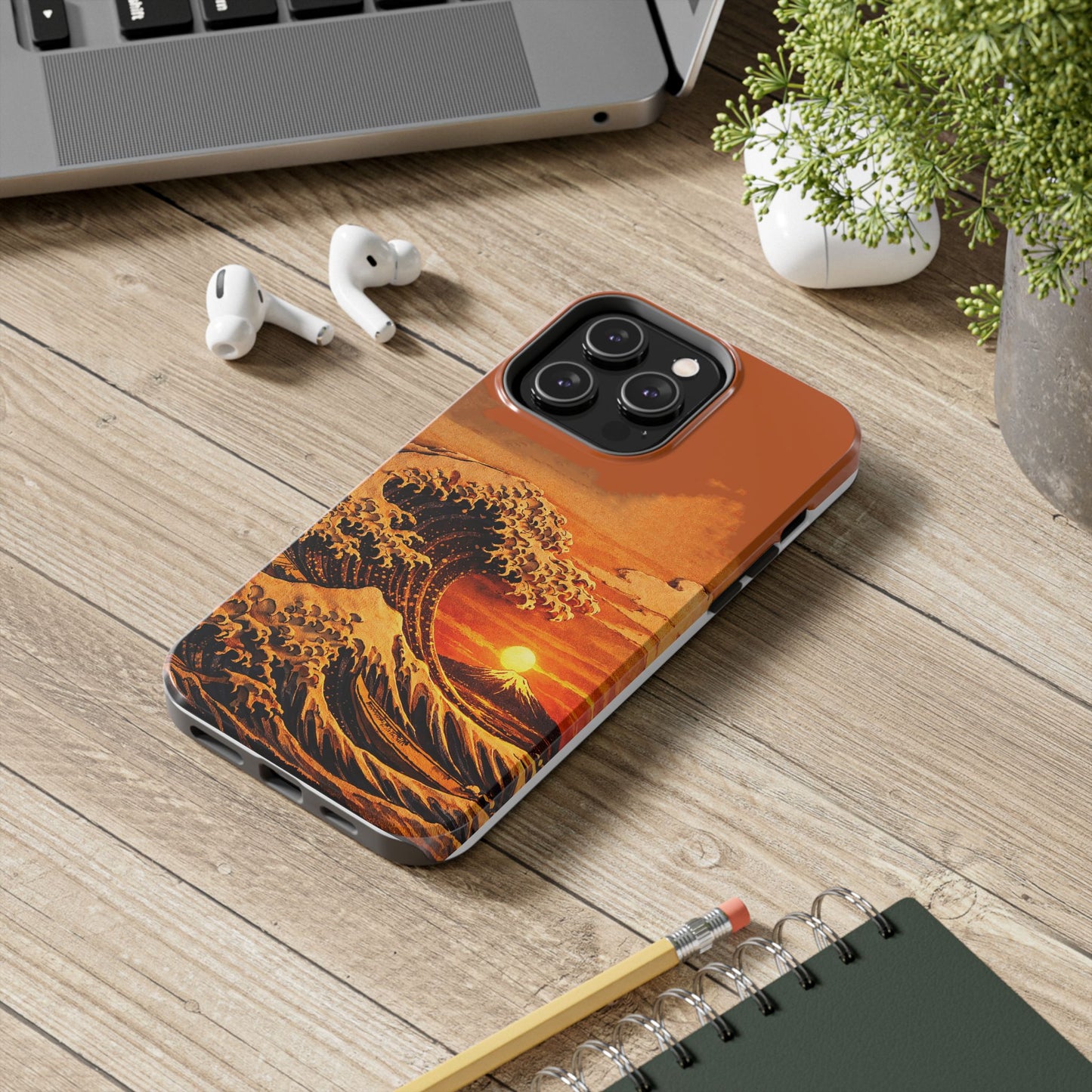 Japanese Great Wave Sunset Phone Case | Hokusai 3D Art Sunset Glow | Edo Era Masterpiece