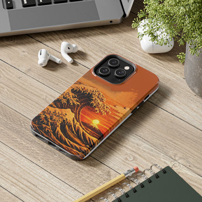 Japanese Great Wave Sunset Phone Case | Hokusai 3D Art Sunset Glow | Edo Era Masterpiece