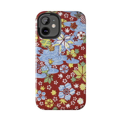 Taisho Umbrella Tales | 1926 Sakura, Momiji & Flowing Water Phone Case | Vintage Chiyogami Art