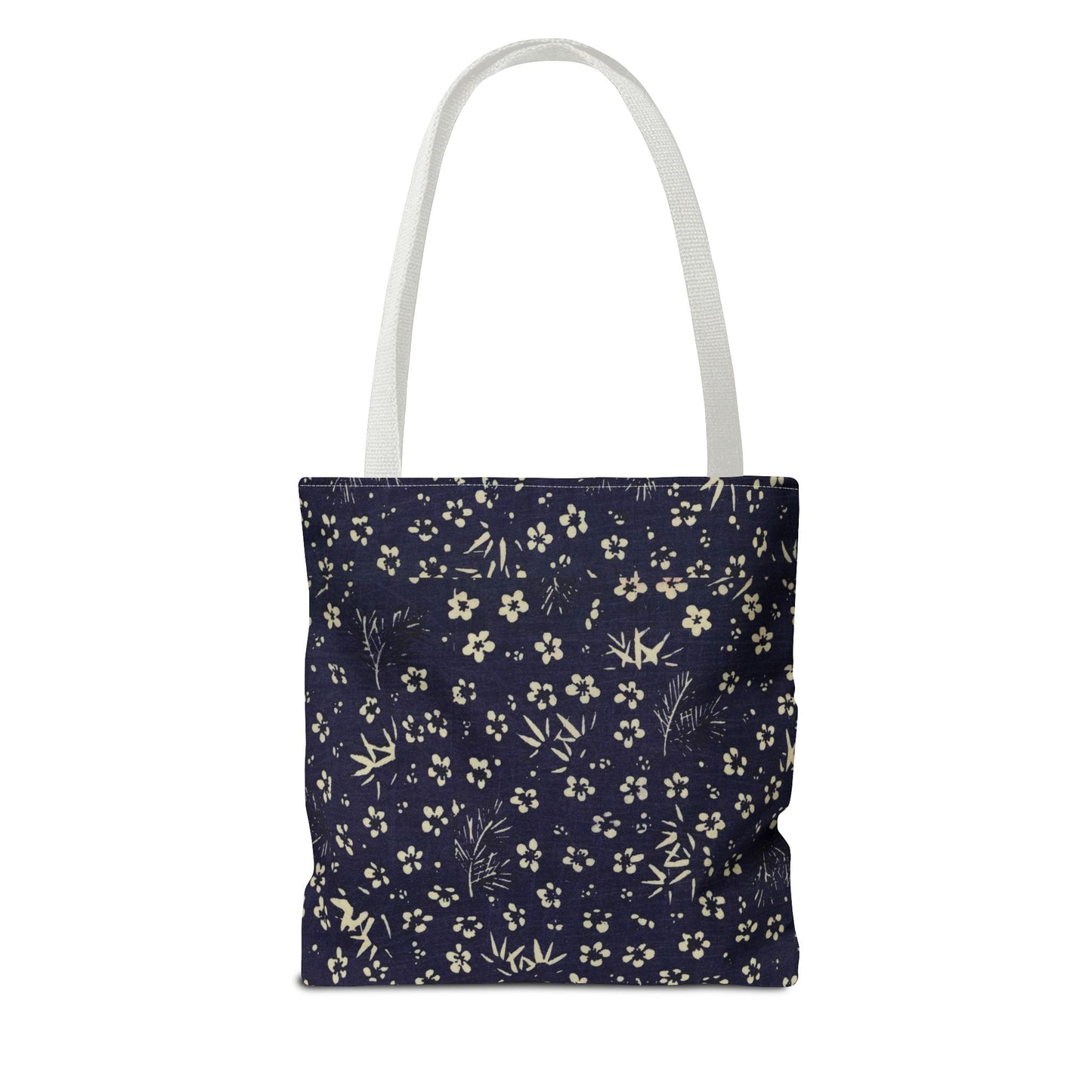 Taisho Era Shochikubai Tote Bag | 1926 Pine Bamboo Plum Japanese Chiyogami Art | Navy Floral