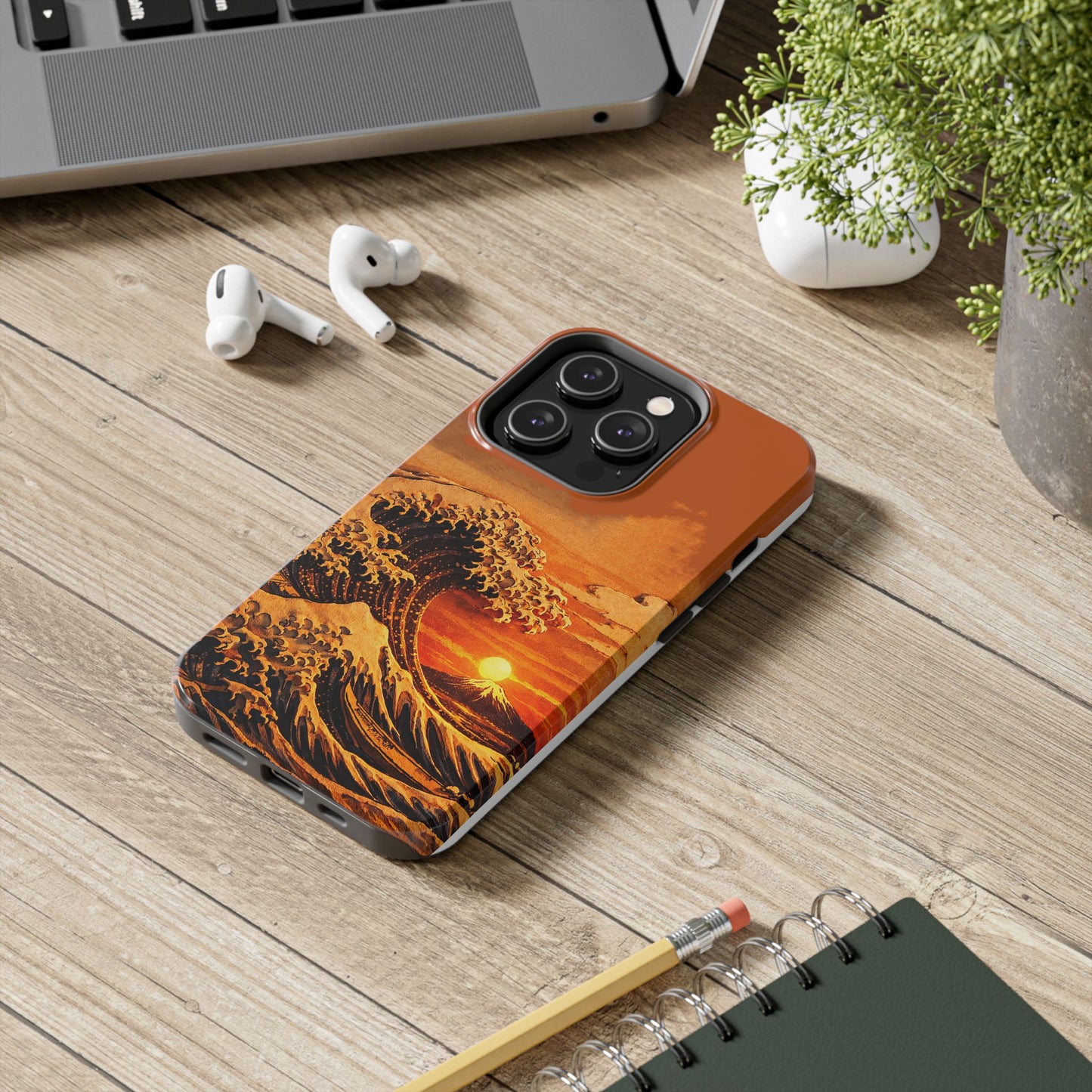 Japanese Great Wave Sunset Phone Case | Hokusai 3D Art Sunset Glow | Edo Era Masterpiece